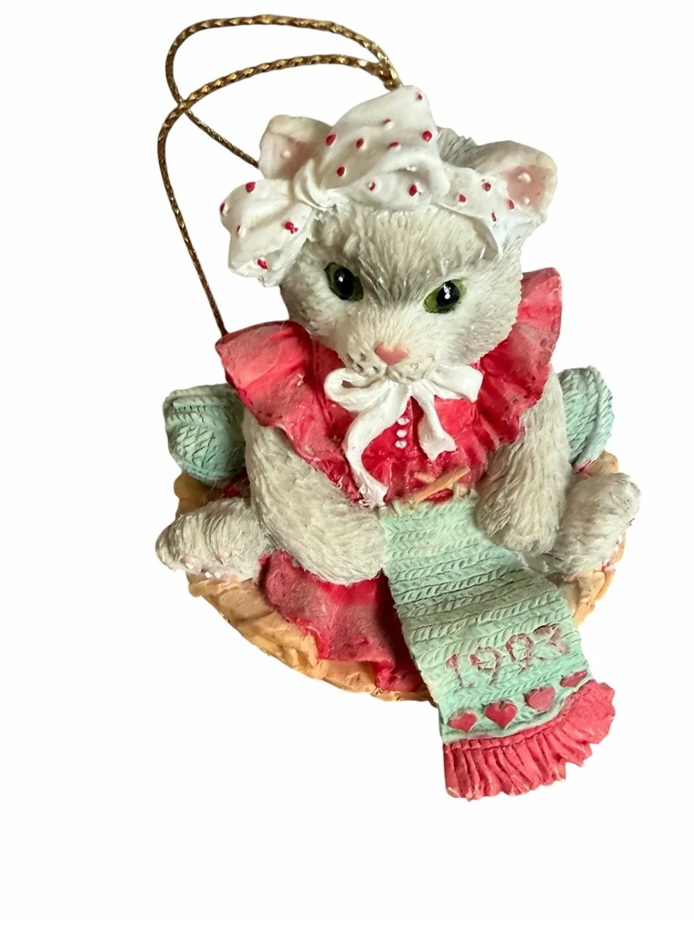 Vintage 90s Enesco Calico Kittens Cat Christmas Ornaments Lot of 4 Holiday
